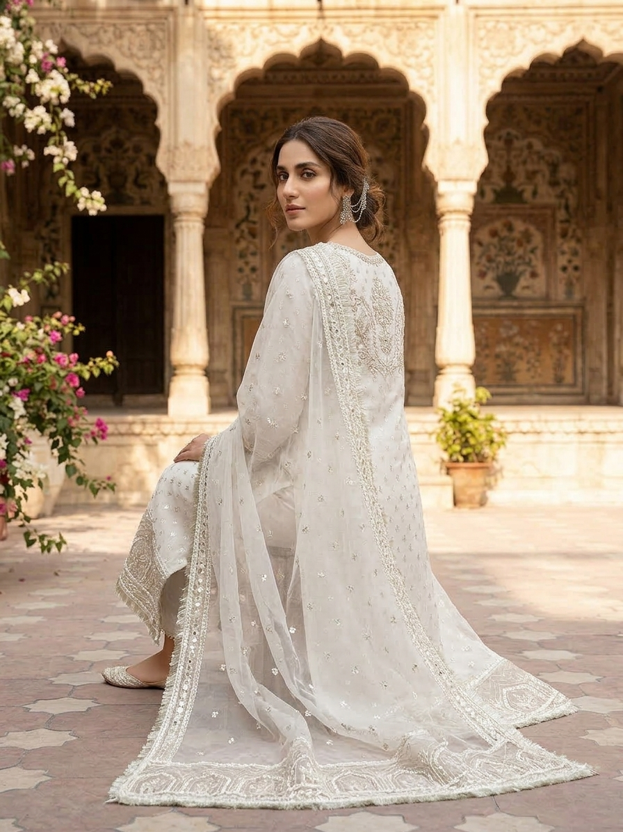 Sadabahar Ivory Grace Embroidered 2-Piece Festive Formal Suit