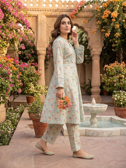 Sadabahar Floral Elegance Stitched 2-Piece Lawn Frock Suit