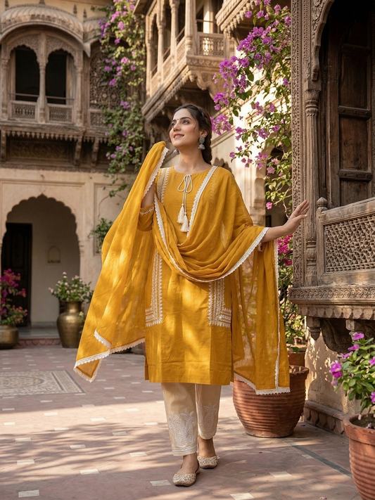 ZARQASH Mustard Elegance – Stitched 3-Piece Cotton Suit