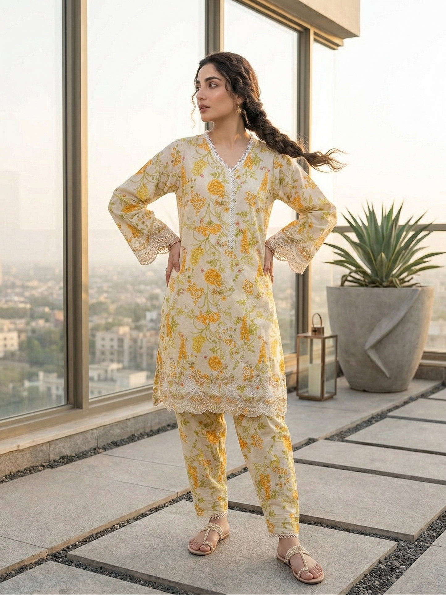 Bin Saeed Floral Grace – Stitched Lawn 2-Piece Embroidered Suit