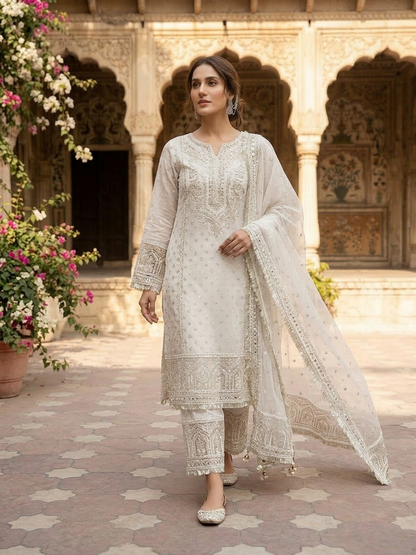 Sadabahar Ivory Grace Embroidered 2-Piece Festive Formal Suit