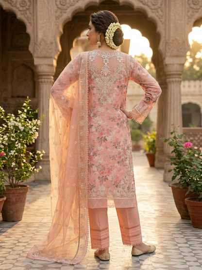 Guzel Rose Pink Embroidered Festive Formal 3-Piece Suit