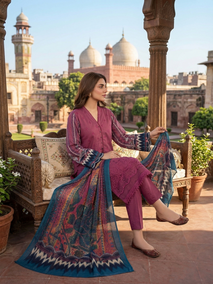 chickenkari – Stitched 3-Piece Embroidered Cotton Suit