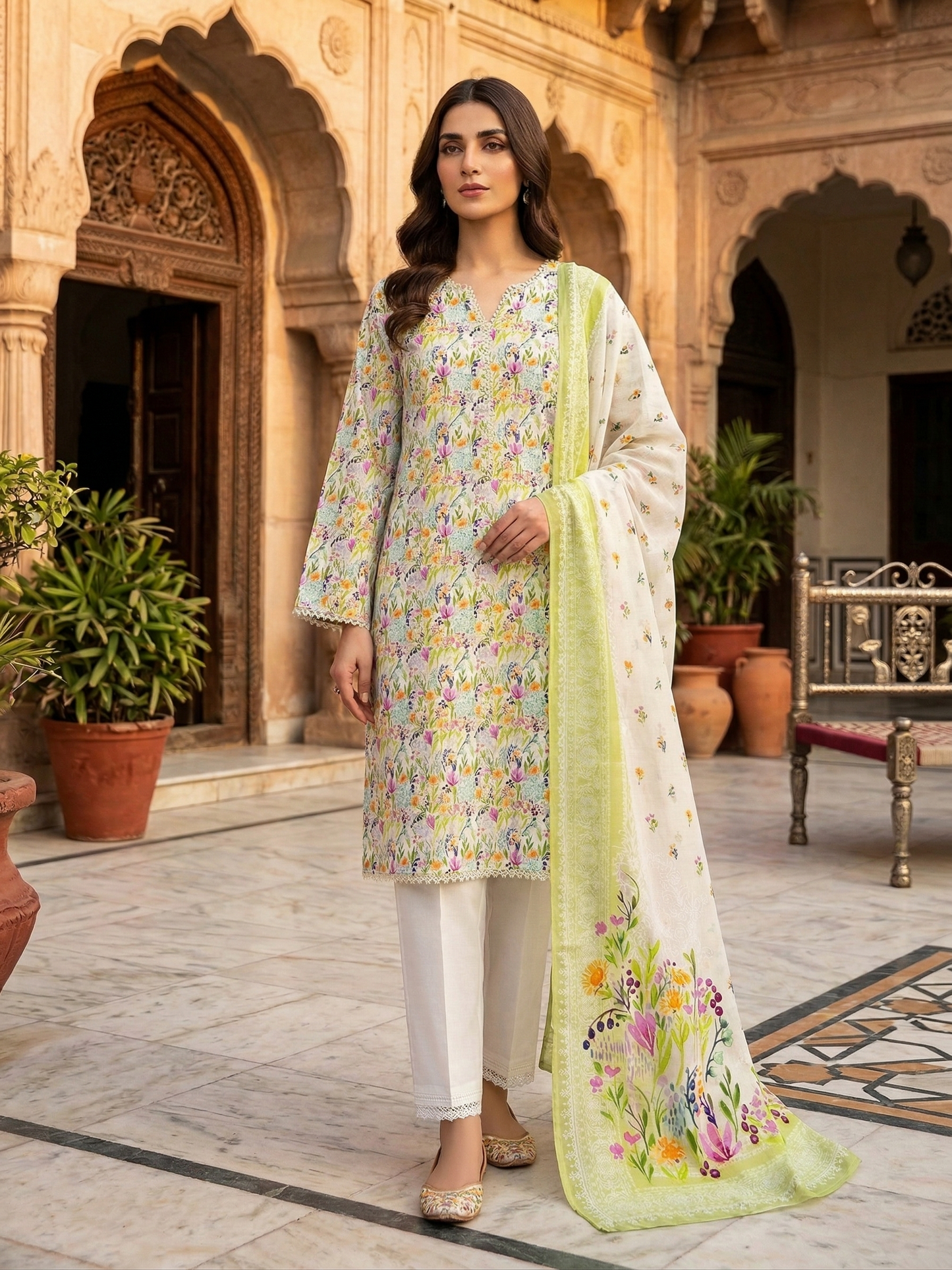 BIN SAEED Spring Blossom Elegant Floral 3-Piece Stitched Lawn Suit