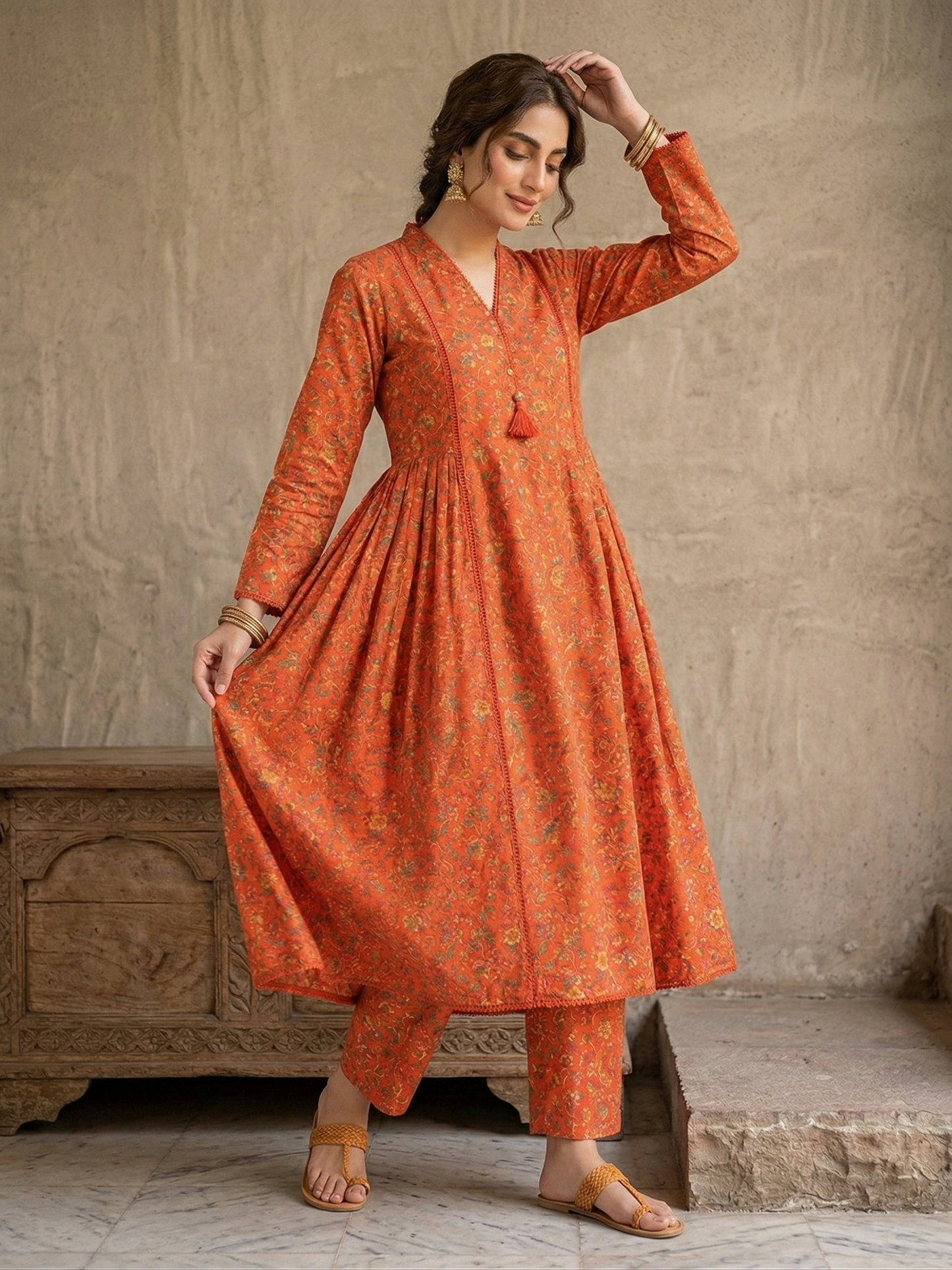 SADABAHAR Radiant Bloom: 2-Piece Printed lawn Frock Suit