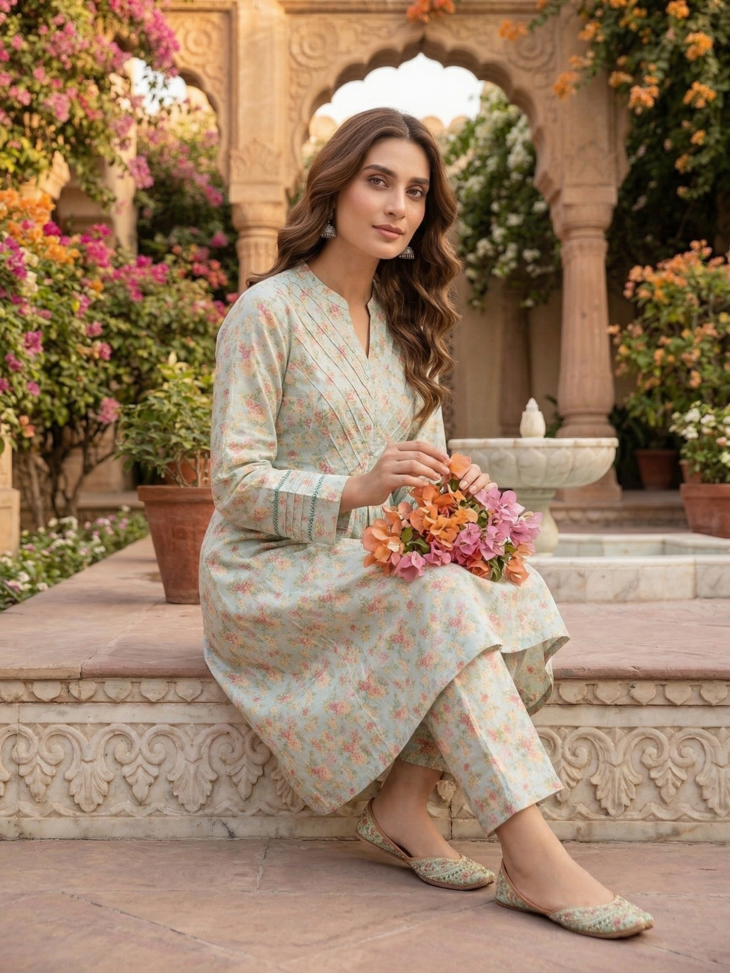 Sadabahar Floral Elegance Stitched 2-Piece Lawn Frock Suit