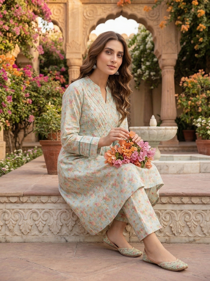Sadabahar Floral Elegance Stitched 2-Piece Lawn Frock Suit