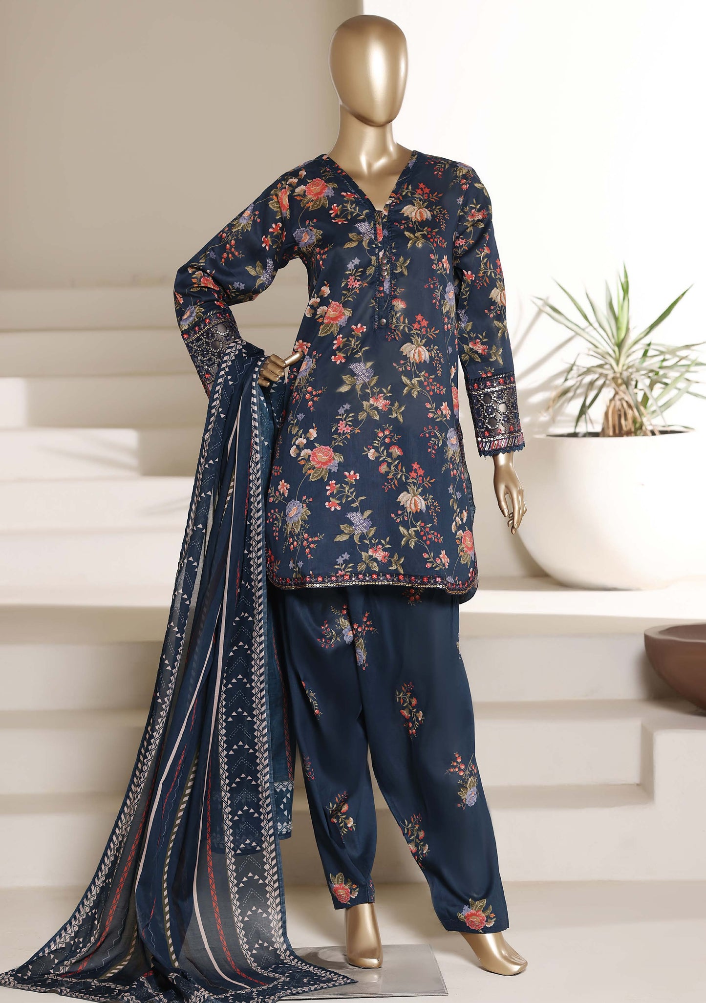 Malika By Sada Bahar Stitched 3 Piece Emb Lawn With Shalwar Suit