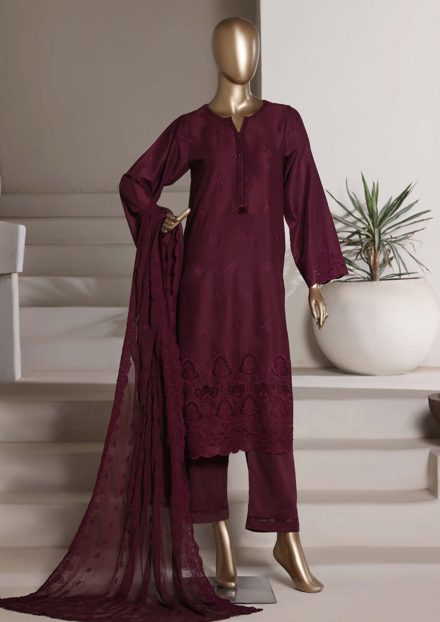 Sadabahar 3D Laser Work Chikankari Stitched 3 Piece Suit Festive Collection
