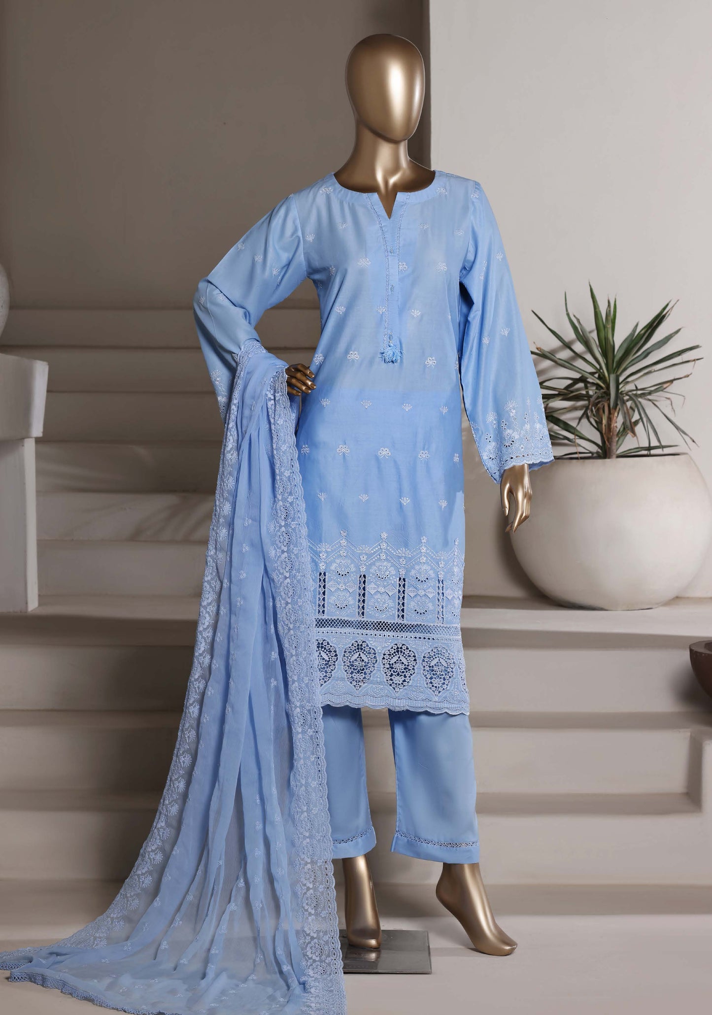 Sadabahar 3D Laser Work Chikankari Stitched 3 Piece Suit Festive Collection