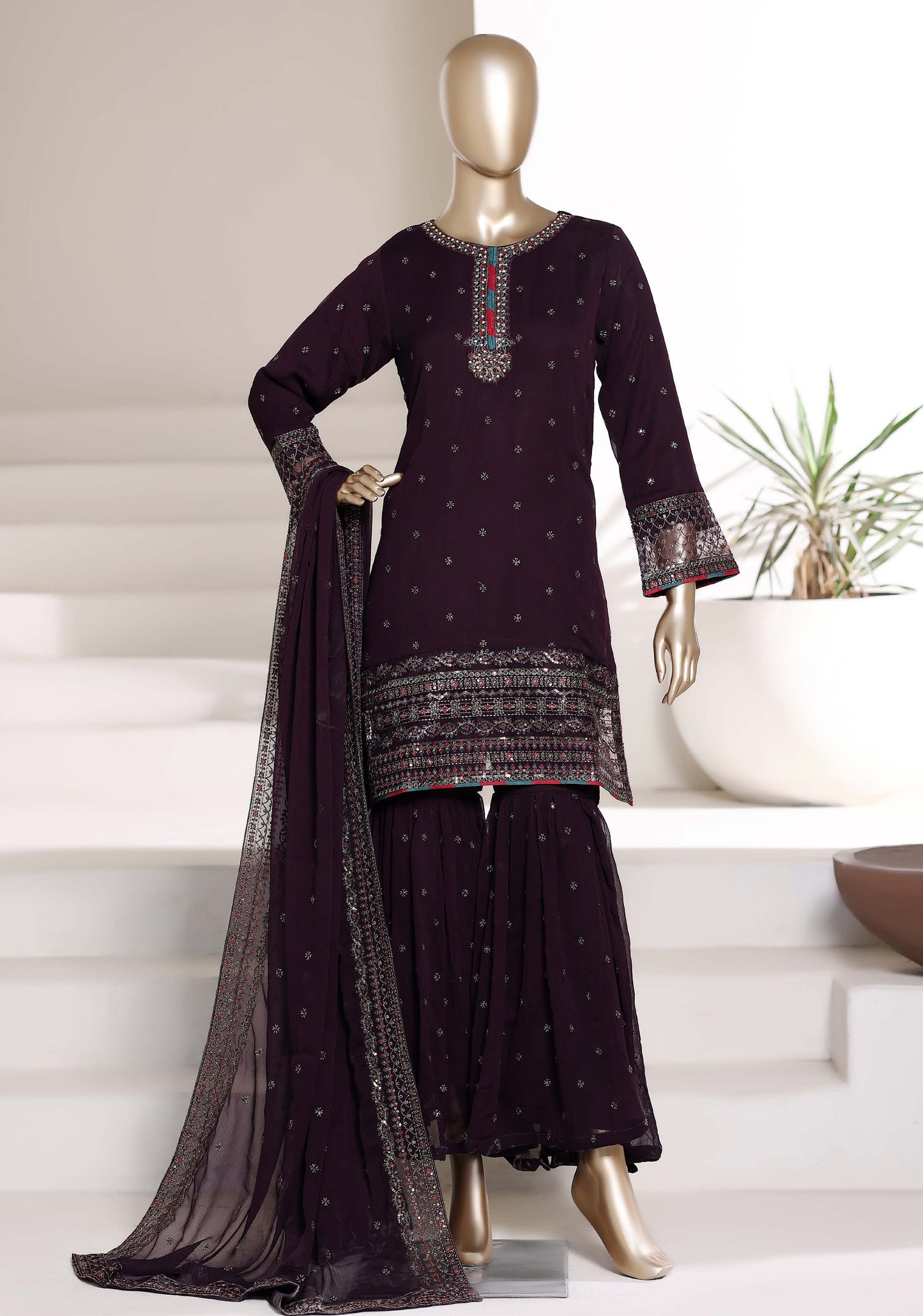Afsanay by Sadabahar Embroidered Chiffon Stitched 3 Piece Suit