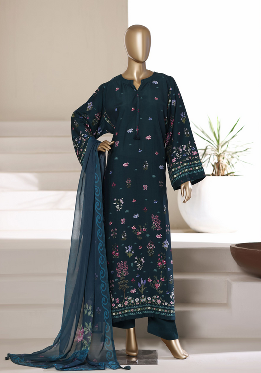 Sadabahar Teal Floral Digital Printed Kaftan 3-Piece Suit