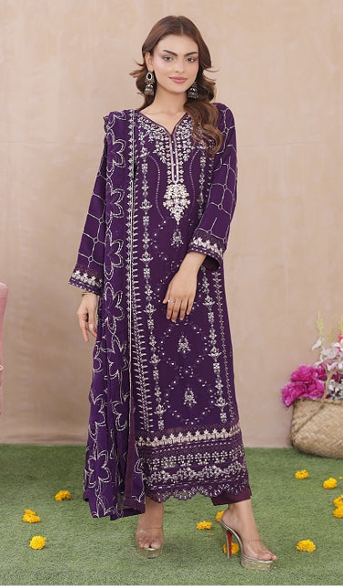 Sadabahar Chiffon 3-Piece Festive Suit - Luxury Embroidered Royalty