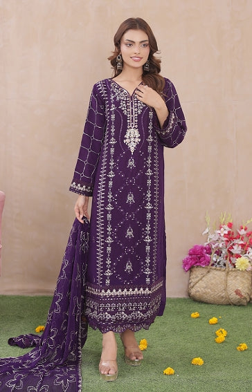 Sadabahar Chiffon 3-Piece Festive Suit - Luxury Embroidered Royalty