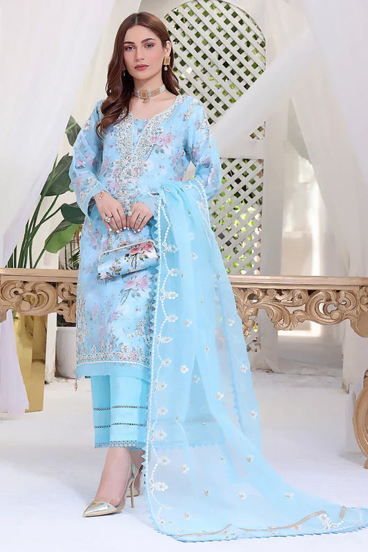 Guzel Stitched 3 Piece Embroidered Festive Formal Suit-Skyline