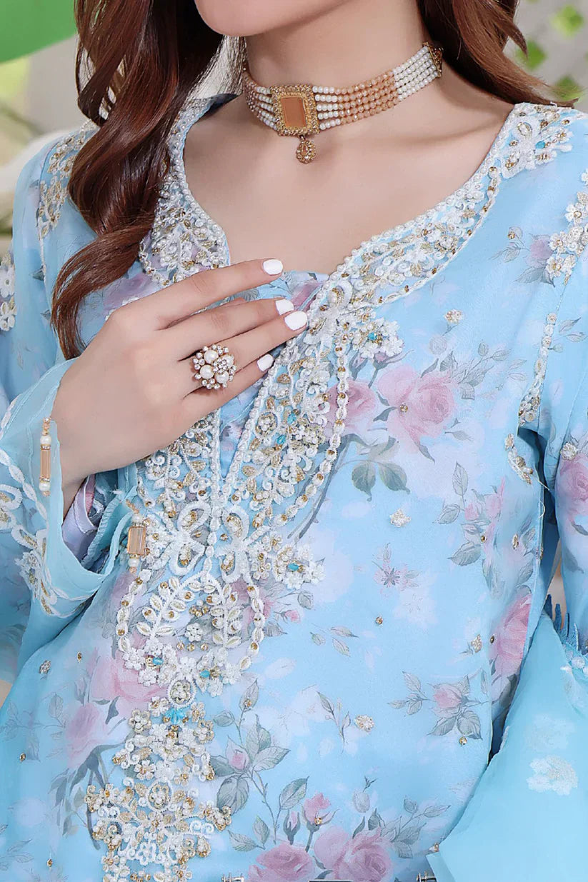 Guzel Stitched 3 Piece Embroidered Festive Formal Suit-Skyline