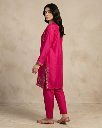 Fuchsia Pink Embroidered Silk Set