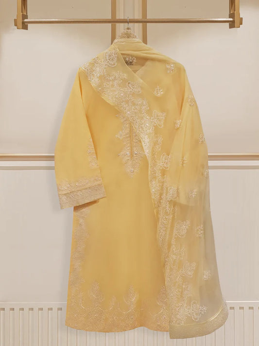 TWO PIECE FINE JACQUARD LAWN EMBROIDERED SHIRT WITH CHIFFON DUPATTA S107684