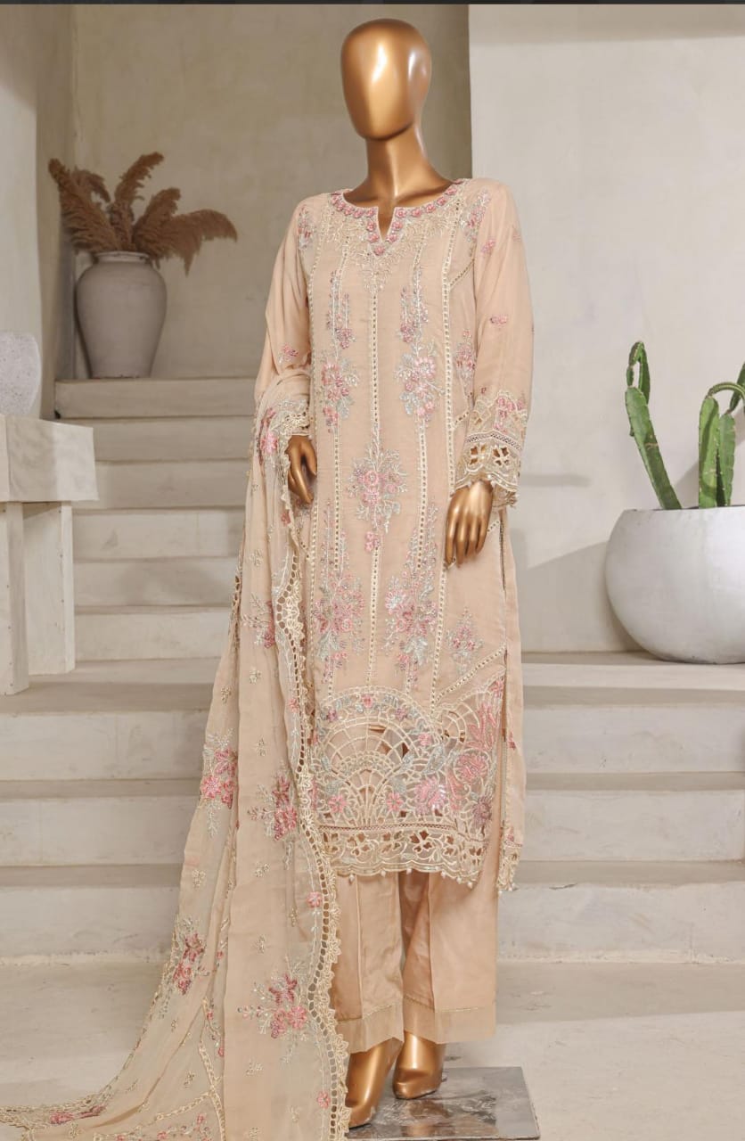 Sadabahar Luxury Beige Chiffon 3-Piece Suit