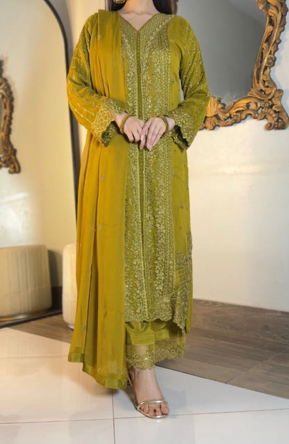 Lavender Dreams: 3-Piece Heavy Embroidered Chiffon Suit