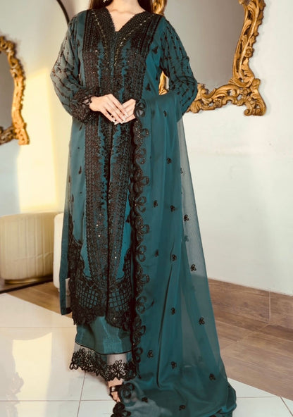 3-Piece Heavy Embroidered Chiffon Suit with Cutwork Dupatta