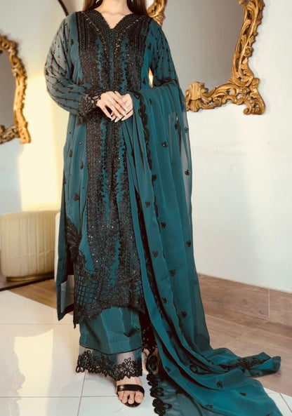 3-Piece Heavy Embroidered Chiffon Suit with Cutwork Dupatta