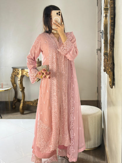 Soft Rose Embroidered Chiffon 3-Piece Suite