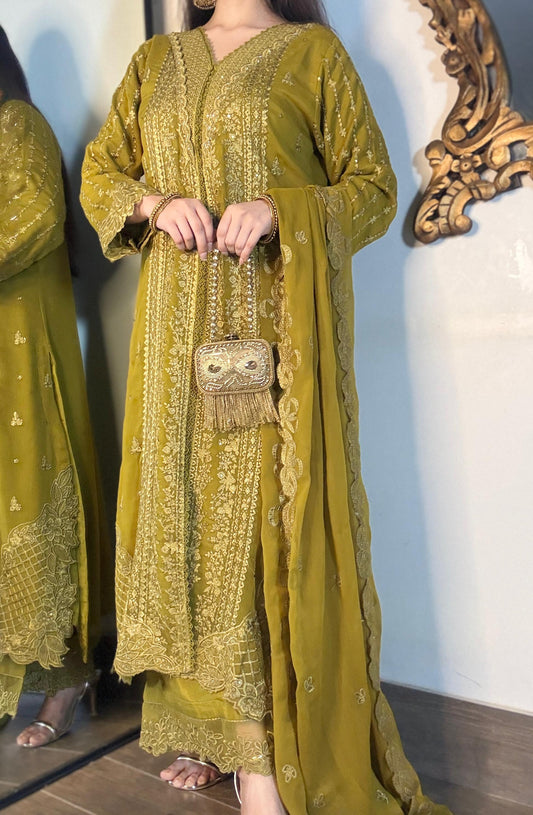 Lavender Dreams: 3-Piece Heavy Embroidered Chiffon Suit