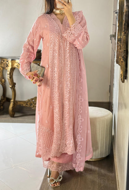 Soft Rose Embroidered Chiffon 3-Piece Suite