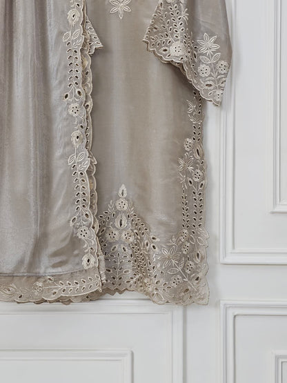 Champagne Grey Sheesha Silk Luxury - Embroidered Pret Suit
