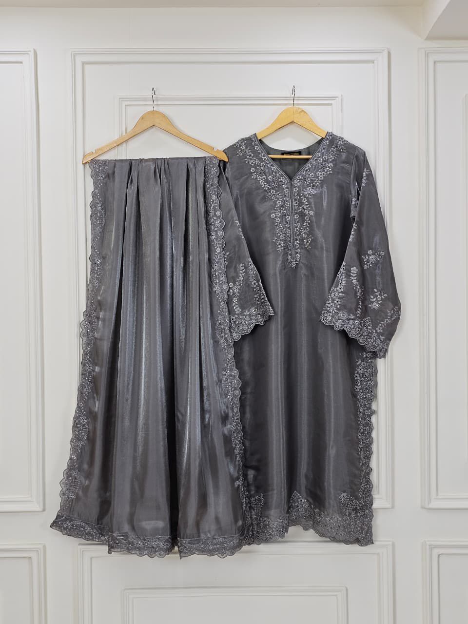 Slate Grey Sheesha Silk Grace - Luxury Pret Embroidered Suit