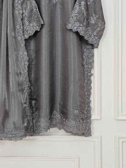 Slate Grey Sheesha Silk Grace - Luxury Pret Embroidered Suit