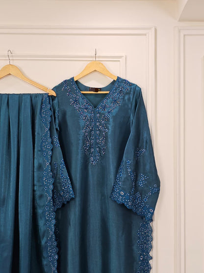 Teal Sheesha Silk Elegance - Luxury Pret Embroidered Suit