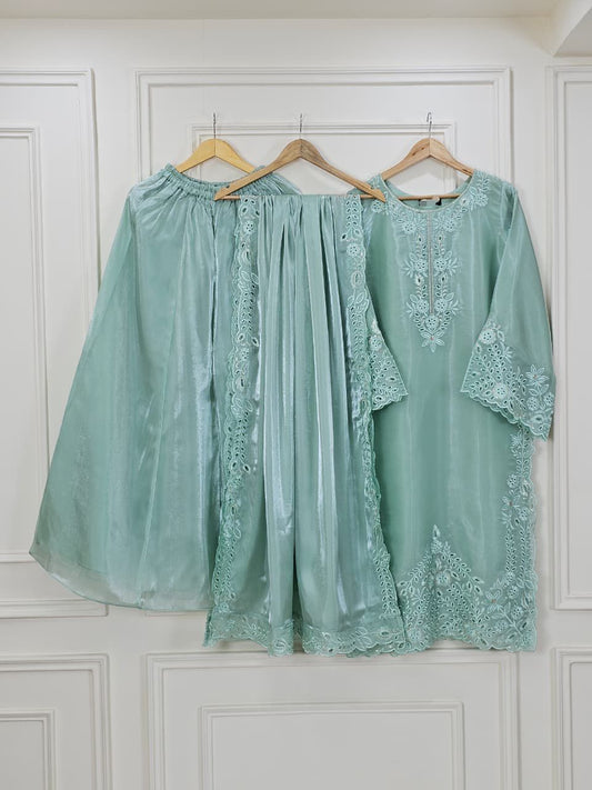 Mint Green Sheesha Silk Glow - Luxury Pret Embroidered Suit