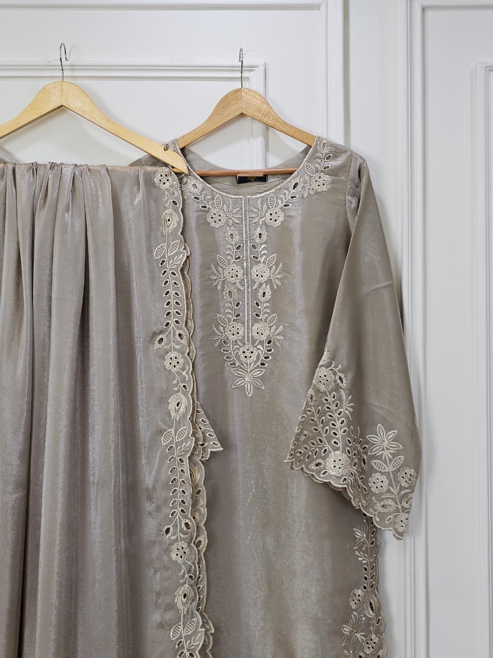 Champagne Grey Sheesha Silk Luxury - Embroidered Pret Suit