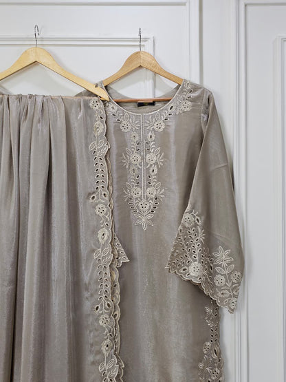 Champagne Grey Sheesha Silk Luxury - Embroidered Pret Suit