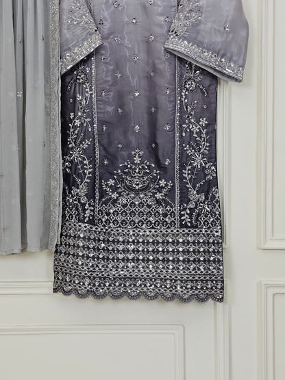 Grey Double Tone Sheesha Silk Luxury Pret 3-Piece Suit