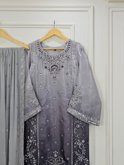 Grey Double Tone Sheesha Silk Luxury Pret 3-Piece Suit