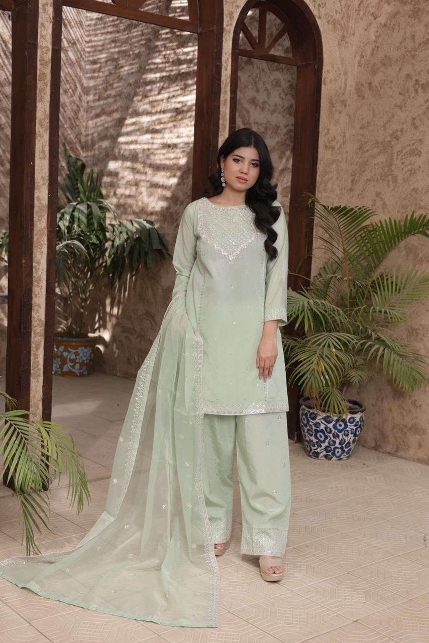 FATIMA NEHAL premium silk embroided 3 peice suit