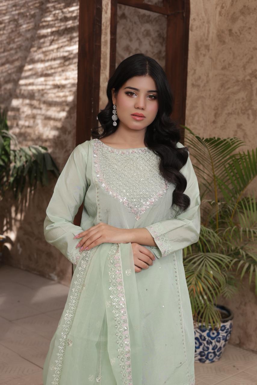 FATIMA NEHAL premium silk embroided 3 peice suit