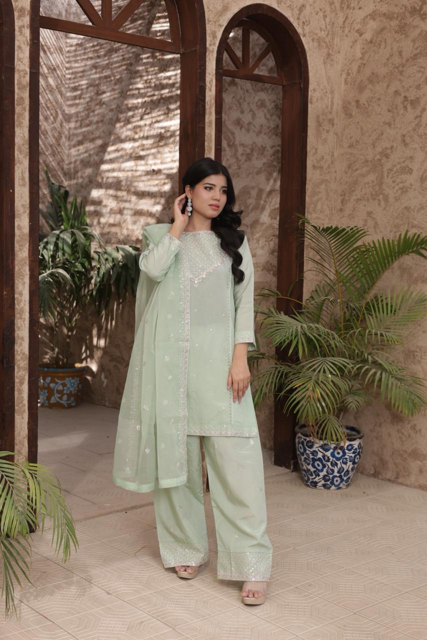 FATIMA NEHAL premium silk embroided 3 peice suit