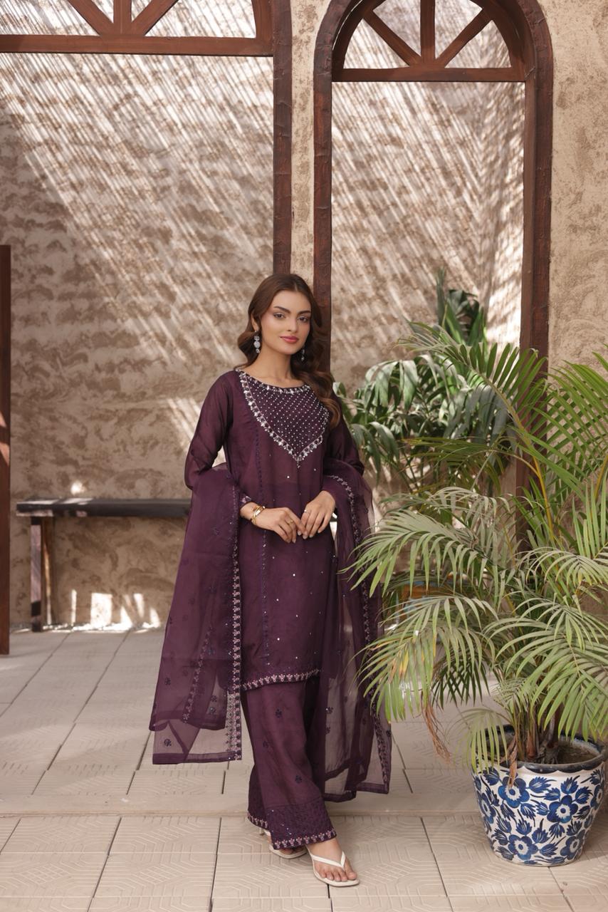 FATIMA NEHAL premium sheesha silk embroided 3 peice