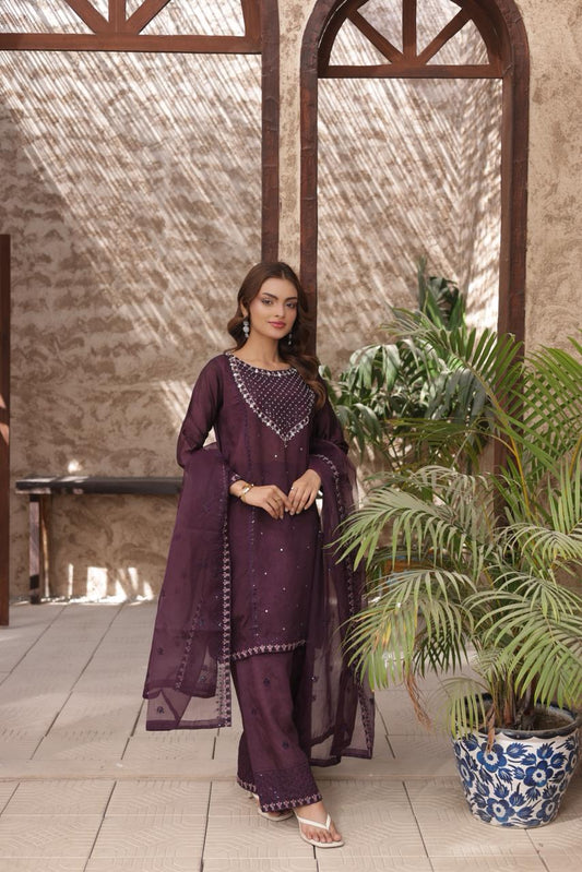 FATIMA NEHAL premium sheesha silk embroided 3 peice