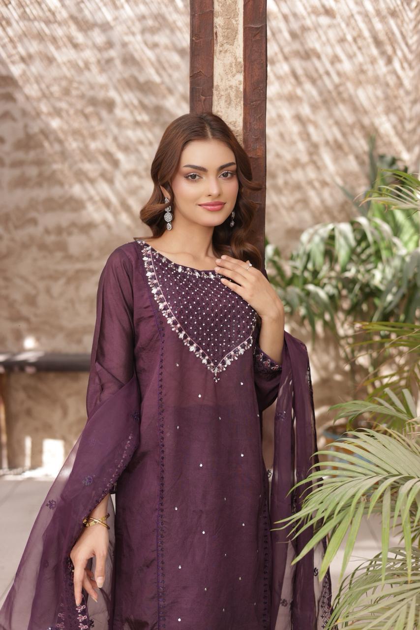 FATIMA NEHAL premium sheesha silk embroided 3 peice
