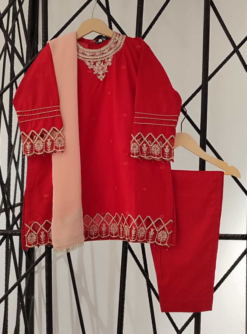 SHANZEY Nat Khat Guriya Embroidered 3piece Cotton suit