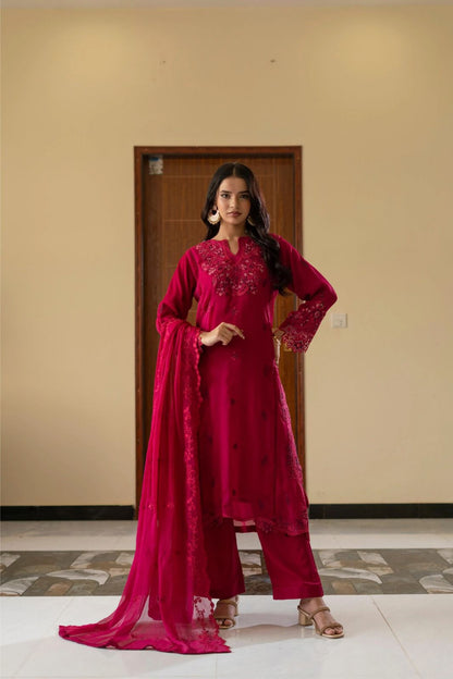 CHIFFON 3 PIECE COLLECTION ROWSILK PLAZO