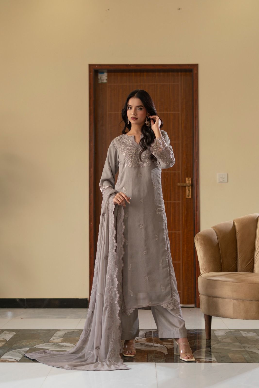 CHIFFON 3 PIECE COLLECTION ROWSILK PLAZO
