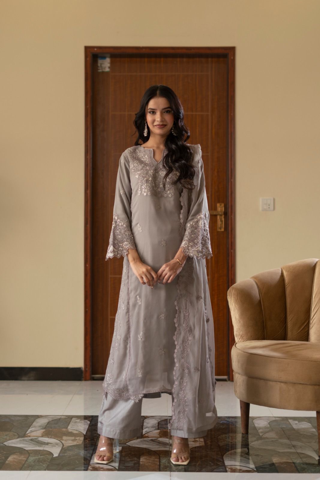 CHIFFON 3 PIECE COLLECTION ROWSILK PLAZO