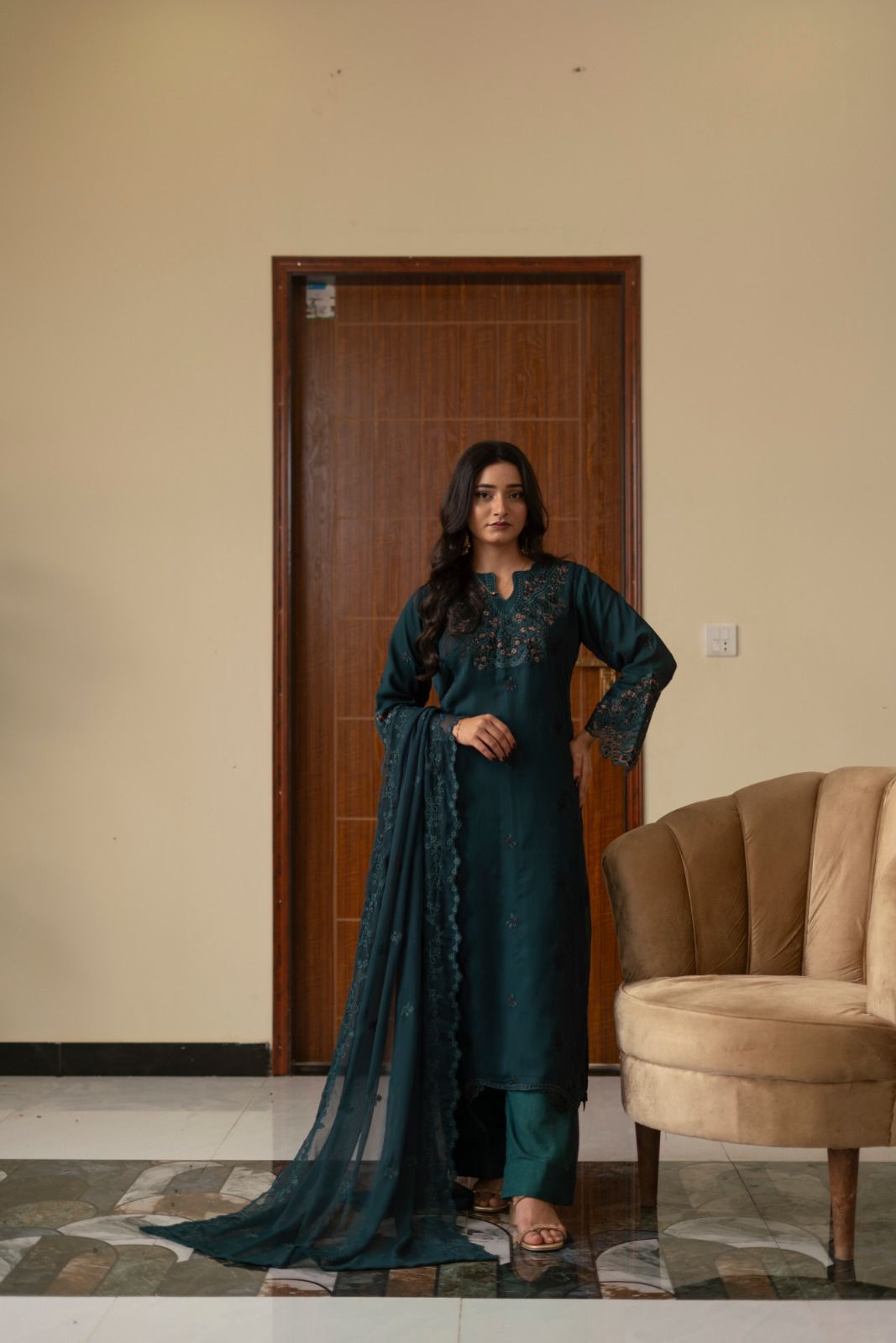 CHIFFON 3 PIECE COLLECTION ROWSILK PLAZO