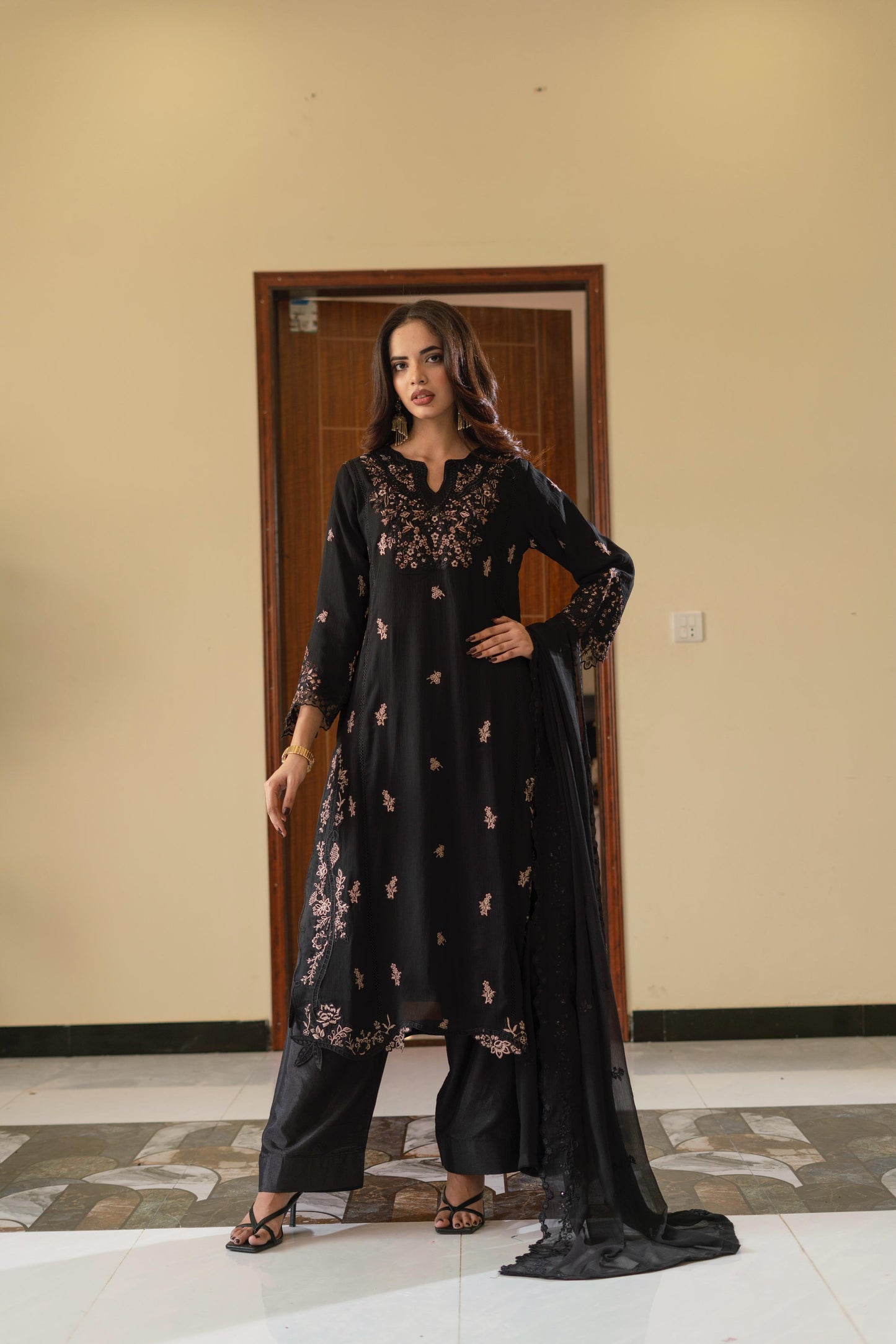 CHIFFON 3 PIECE COLLECTION ROWSILK PLAZO